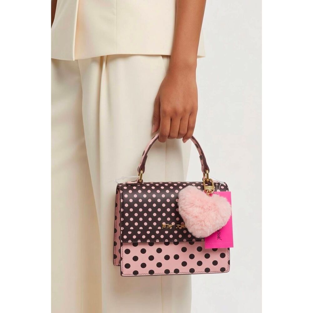 🇬🇪🩵NWT Betsey Johnson Pink & Brown Polka Dot Structured Crossbody Purse